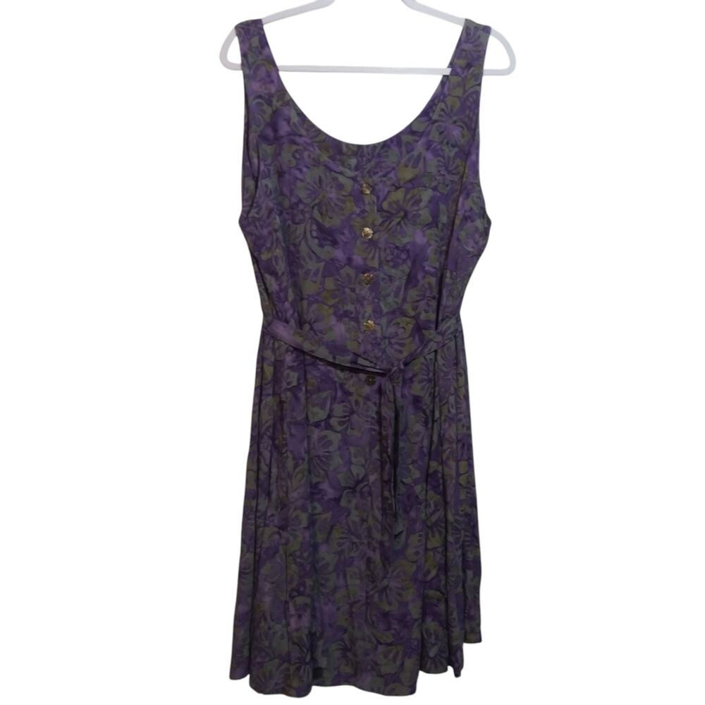 Tropical Group Hawaiian Tropical Floral Purple Sleeveless Waist Tie Dress Sz 2XL